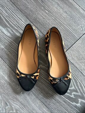 J. Crew Leopard Print Flats with Black Cap Toe